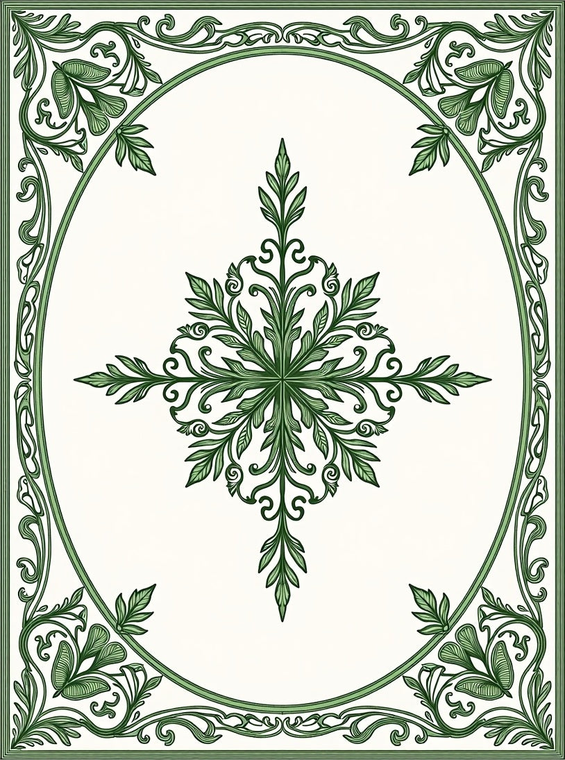 Emerald green botanical medallion framed Rug