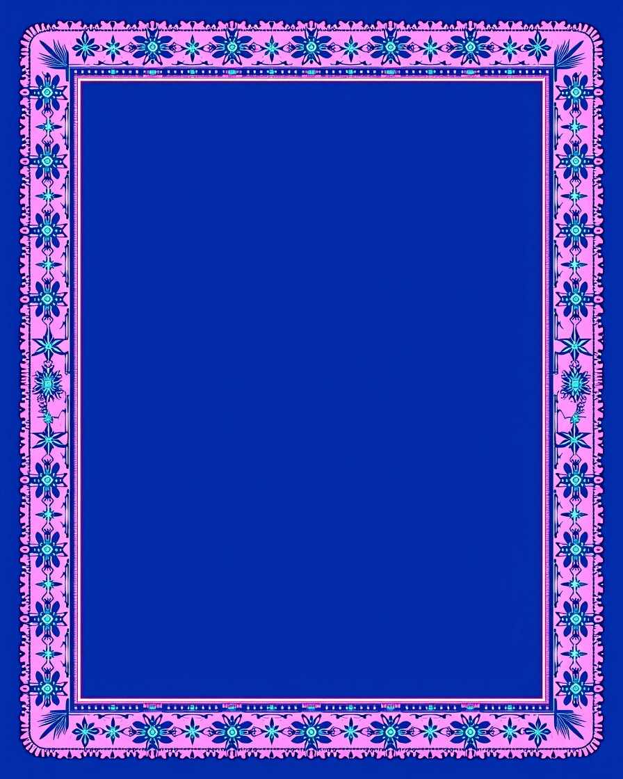 Vibrant Pink Blue Floral Border Rug
