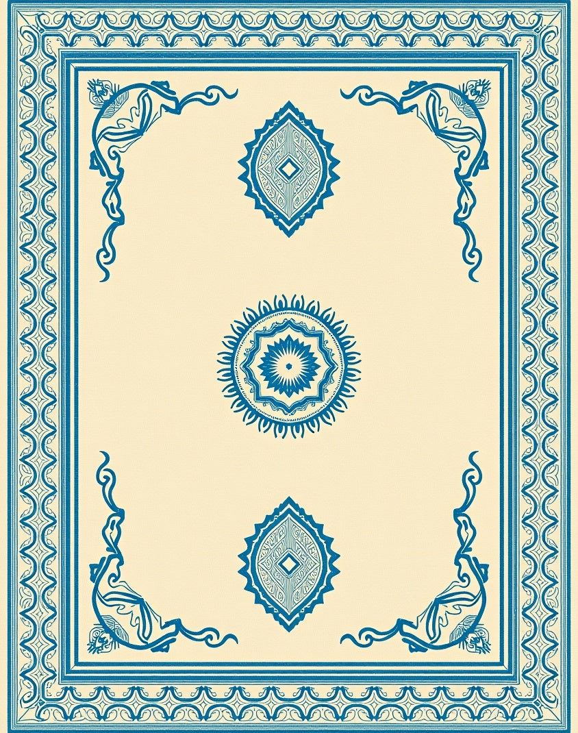 Blue Medallion Cream Border Rug