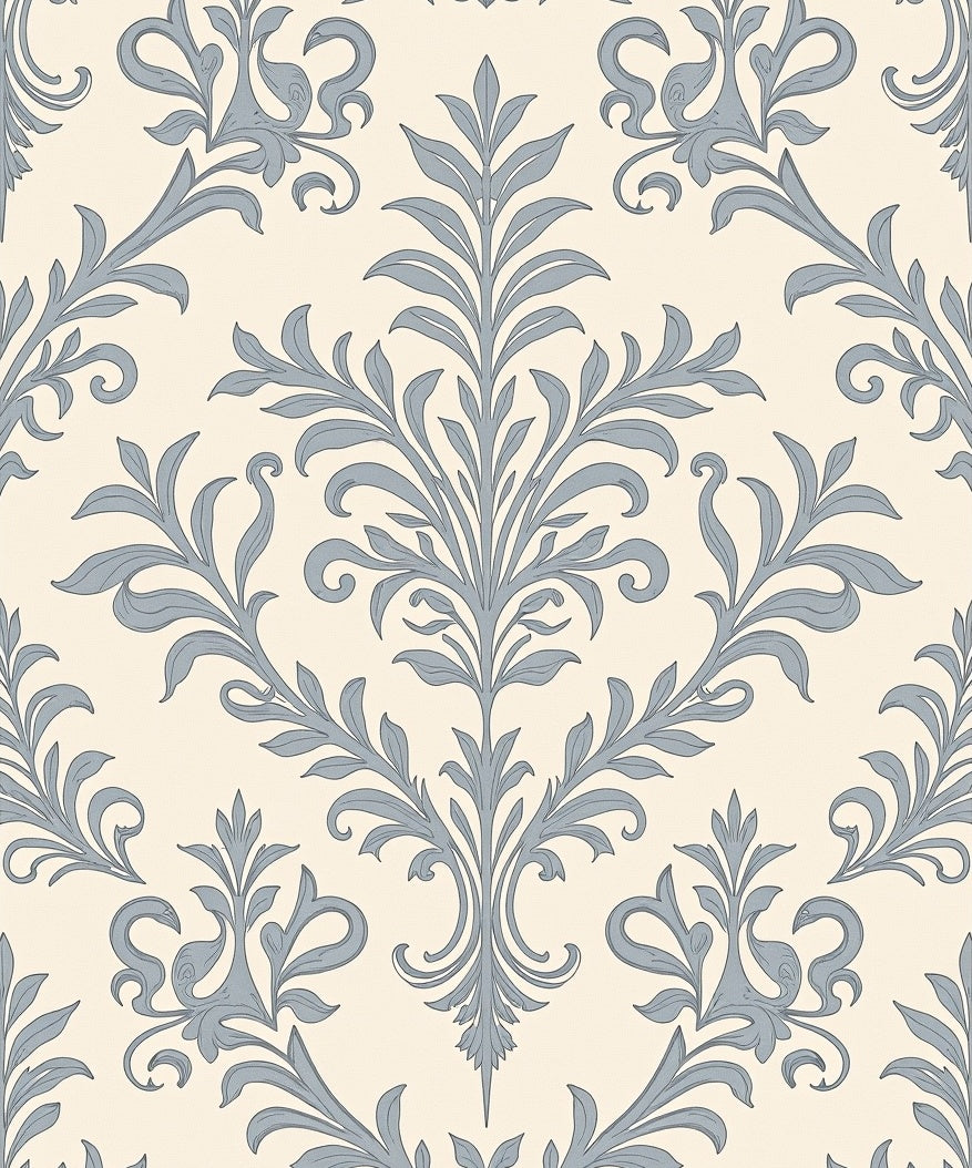 Pale Blue Damask Floral Crest Rug