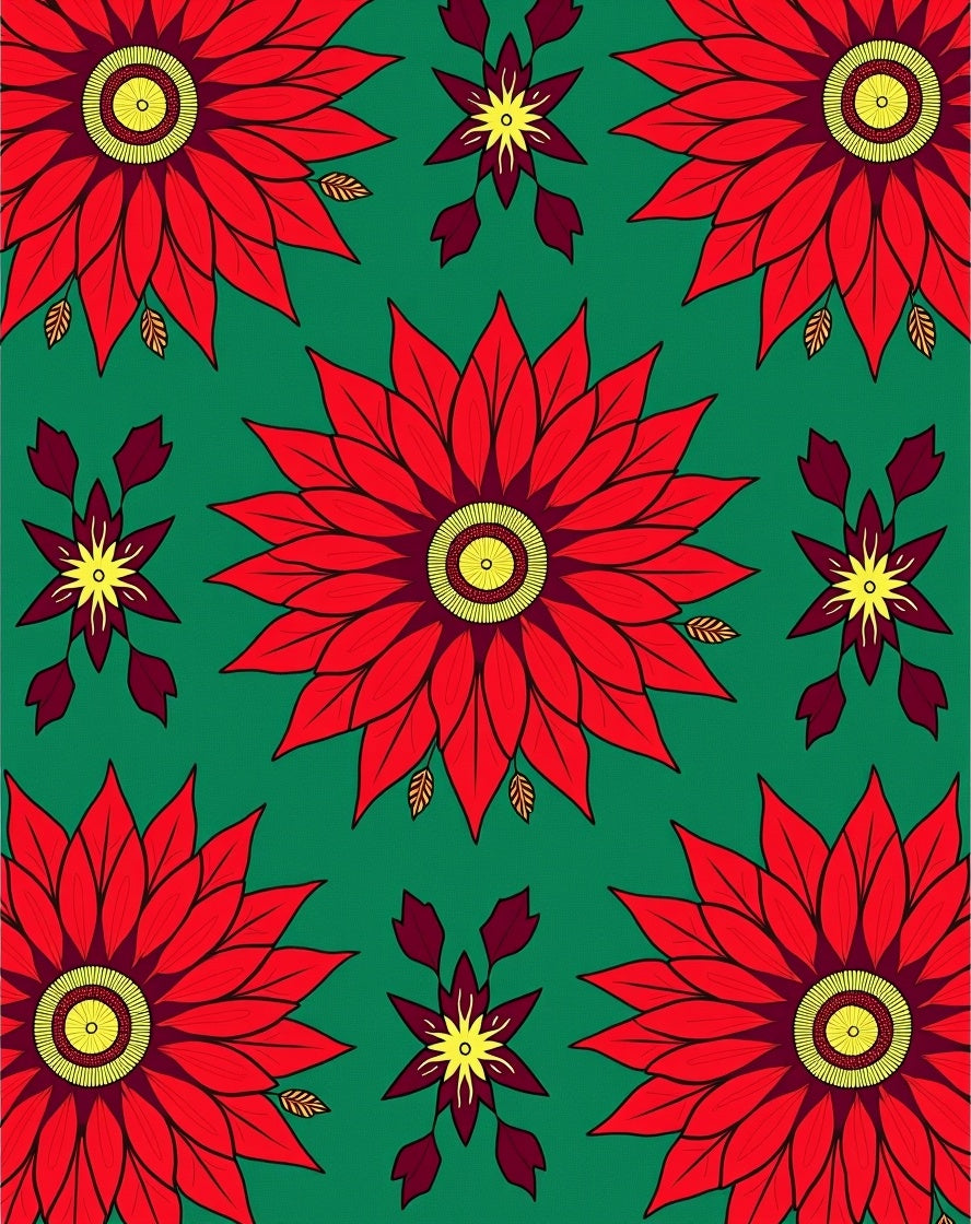 Bold Red Floral Medallion Emerald Rug