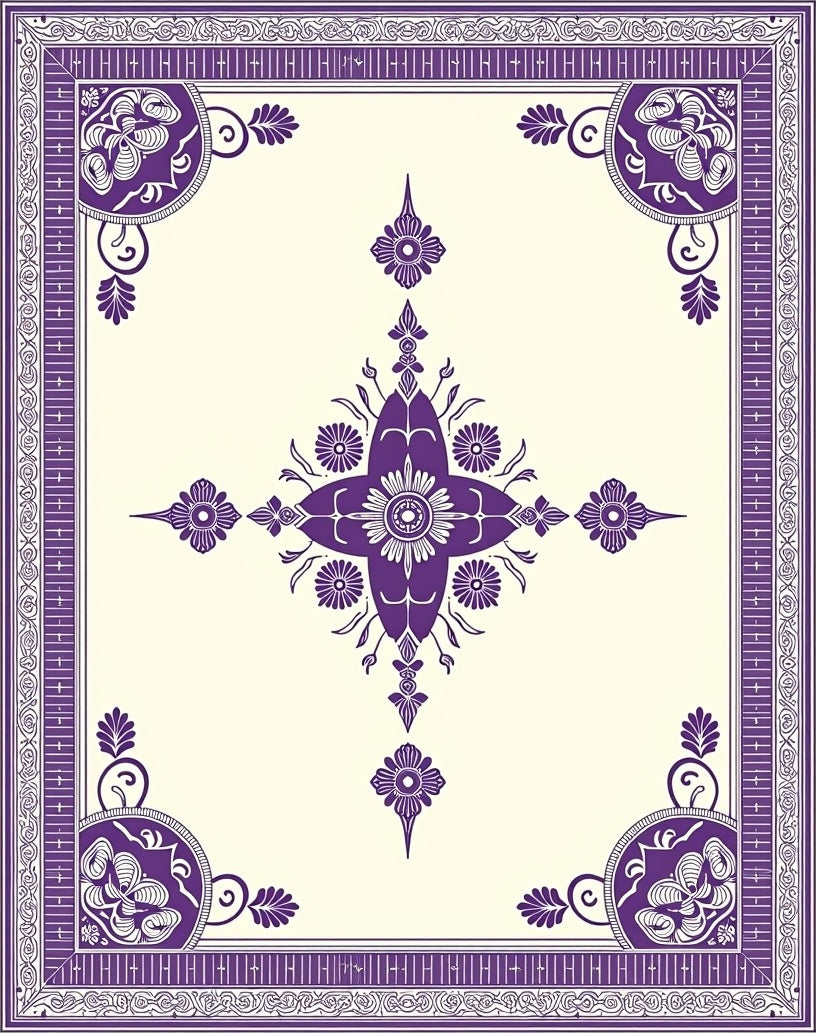 Rich Violet Ornate Floral Medallion Rug