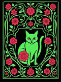 Vivid Green Cat Floral Medallion Rug