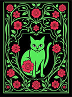 Vivid Green Cat Floral Medallion Rug