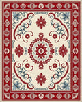 Crimson Cream Floral Medallion Border Rug