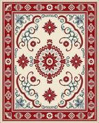 Crimson Cream Floral Medallion Border Rug