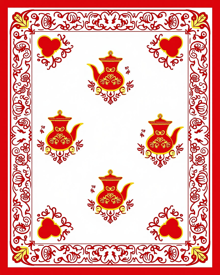 Red Teapot Medallion Border Rug