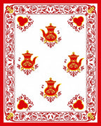 Red Teapot Medallion Border Rug