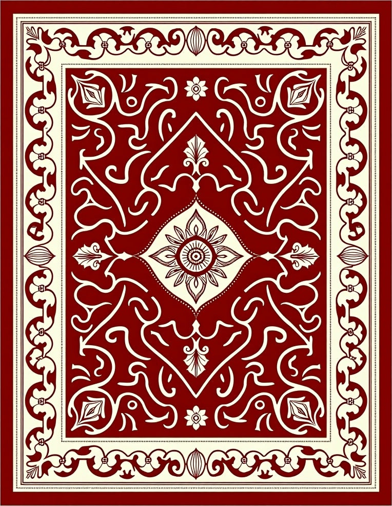 Crimson Ivory Intricate Paisley Medallion Rug
