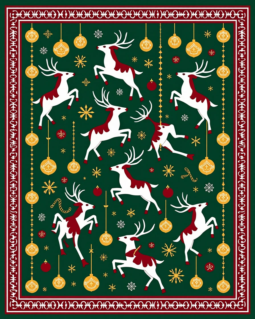 Festive Reindeer Ornaments Border Rug