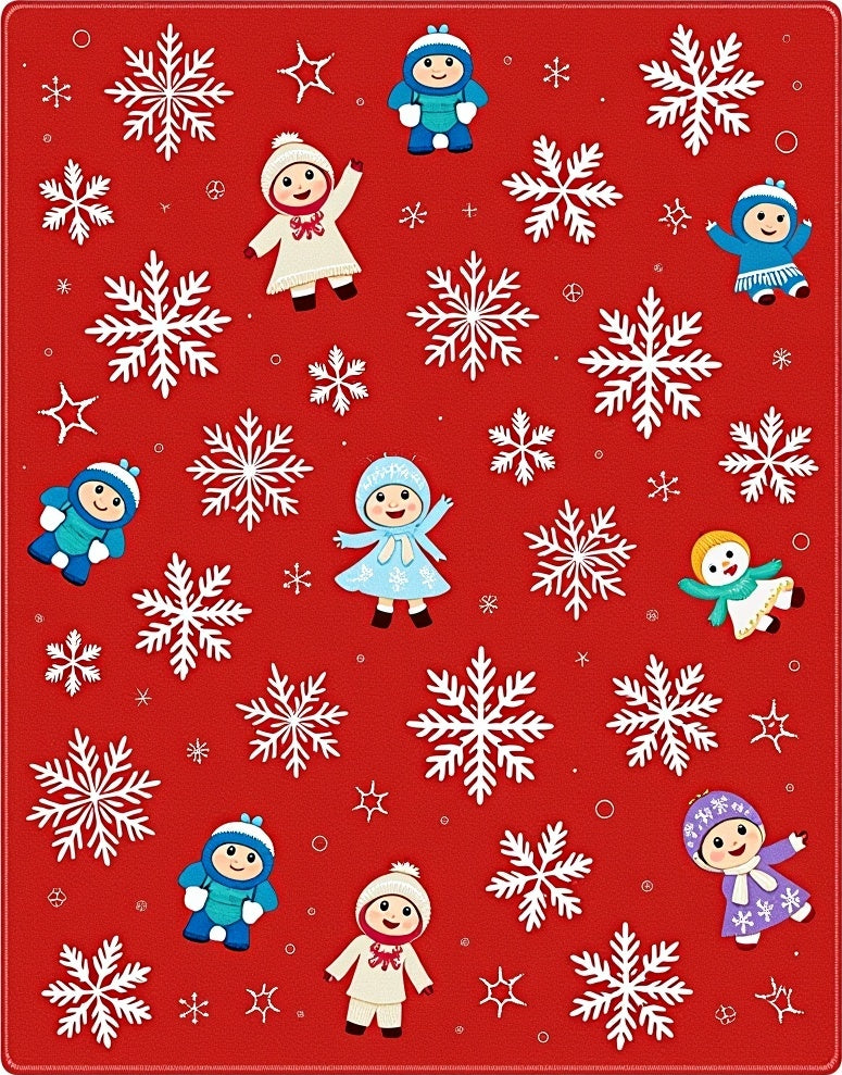 Crimson Snow Kids and Flakes Rug