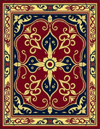 Crimson Navy Gold Floral Medallion Rug
