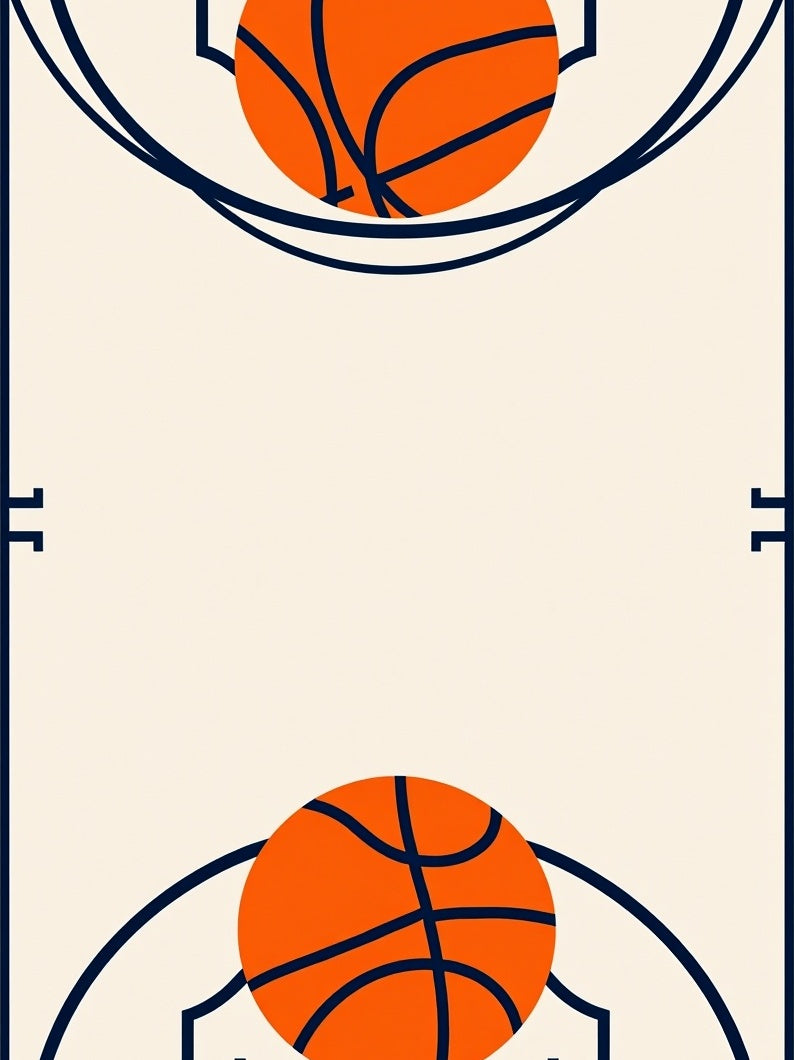 Orange Basketball Court Lines Rug