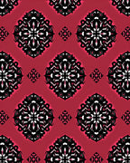 Crimson Black White Ornamental Medallion Rug
