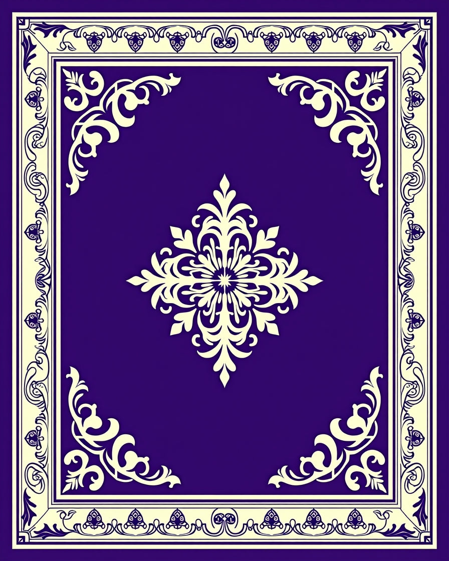 Deep Violet Floral Medallion Border Rug