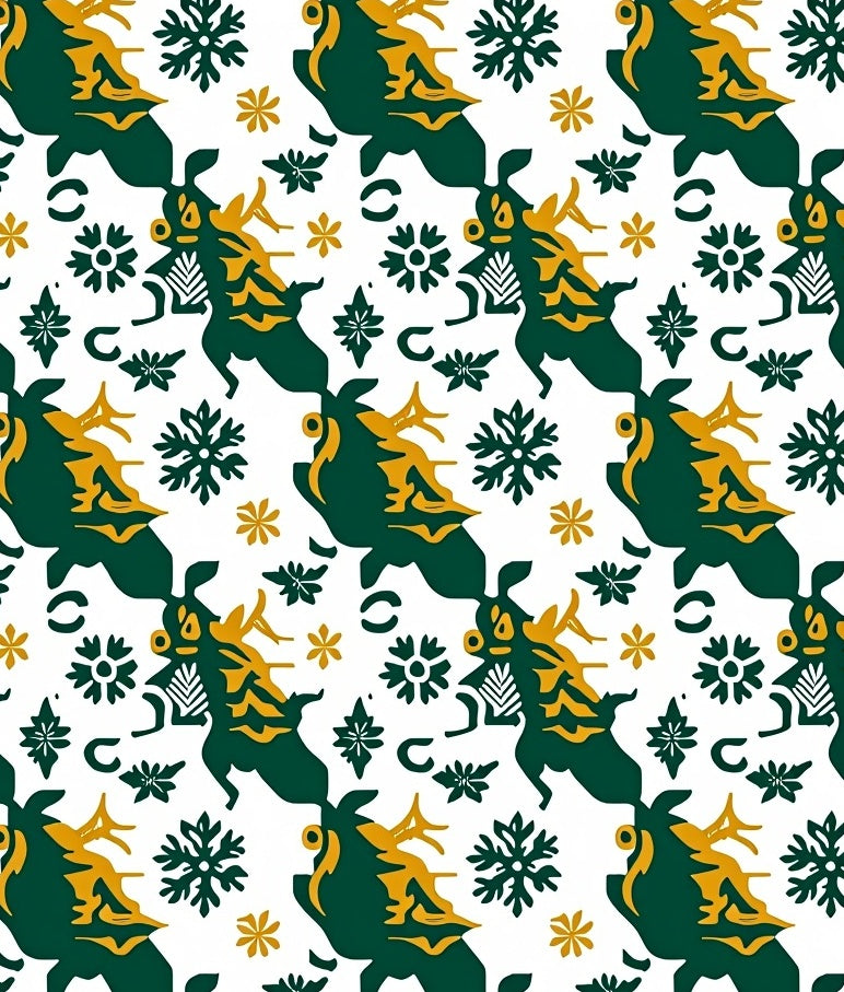 Green Yellow Reindeer Snowflakes Pattern Rug