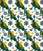 Green Yellow Reindeer Snowflakes Pattern Rug