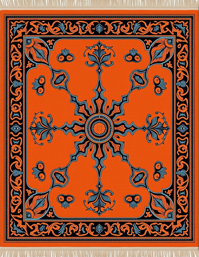 Vibrant Orange Floral Sunburst Rug