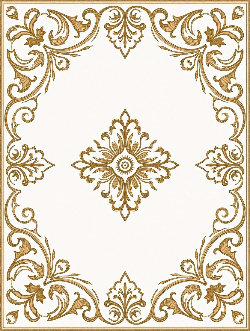 Golden Vine Scroll Medallion Rug