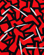 Red Black White Abstract Intersecting Shapes Rug