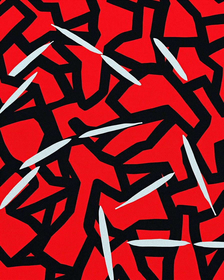 Red Black White Abstract Intersecting Shapes Rug