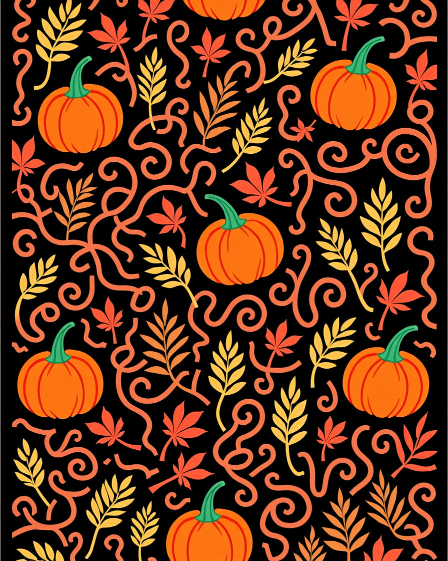 Autumn Pumpkin Leaf Swirls Rug