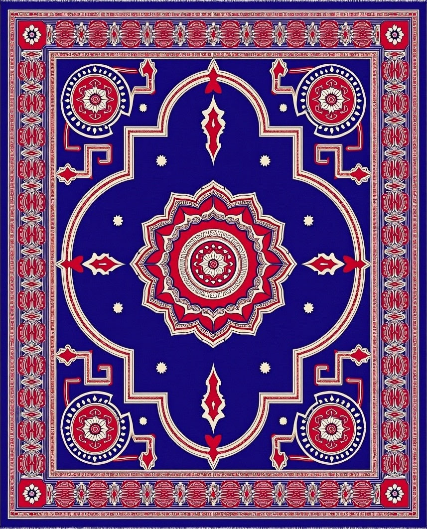 Royal Blue Red Floral Medallion Grand Rug
