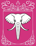 Pink White Elephant Emblem Crest Rug