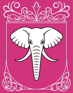 Pink White Elephant Emblem Crest Rug