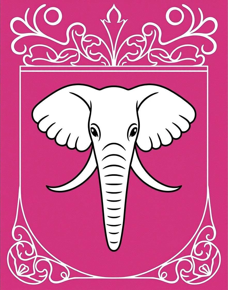 Pink White Elephant Emblem Crest Rug