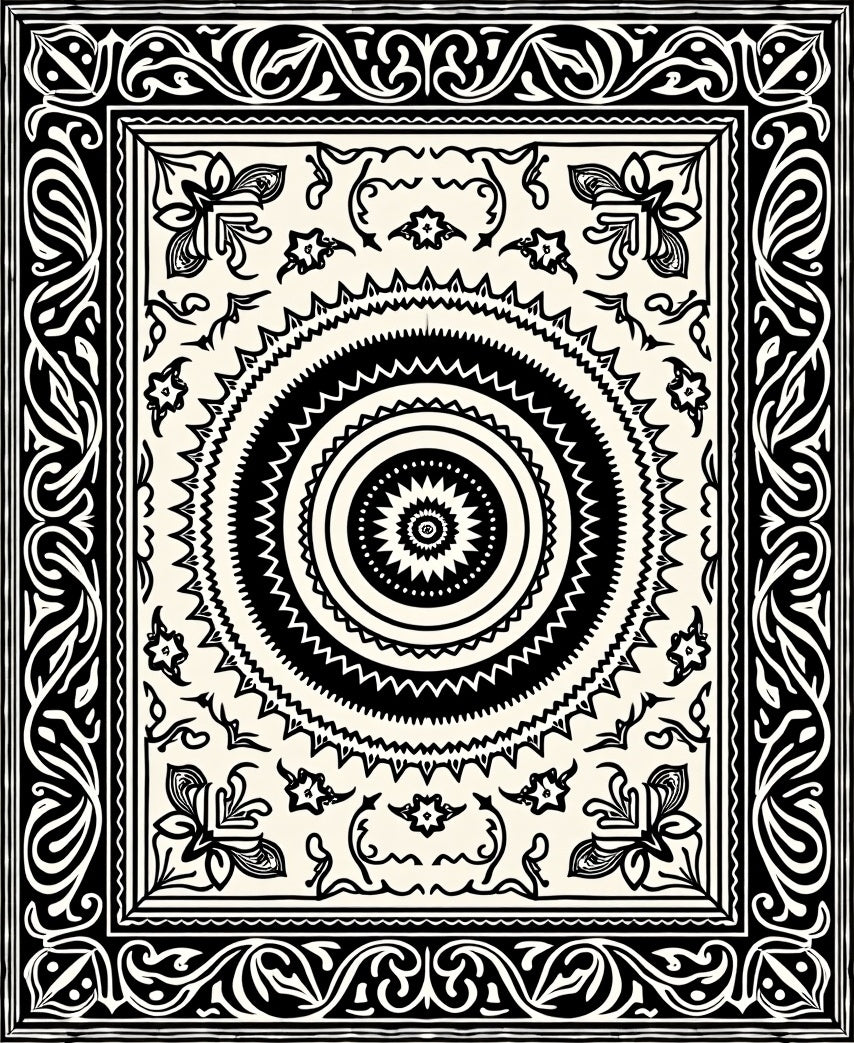 Bold Black White Mandalas Frame Rug