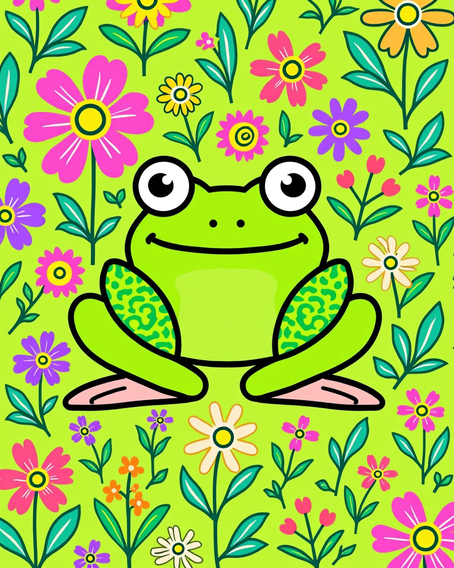 Happy Frog Floral Garden Rug