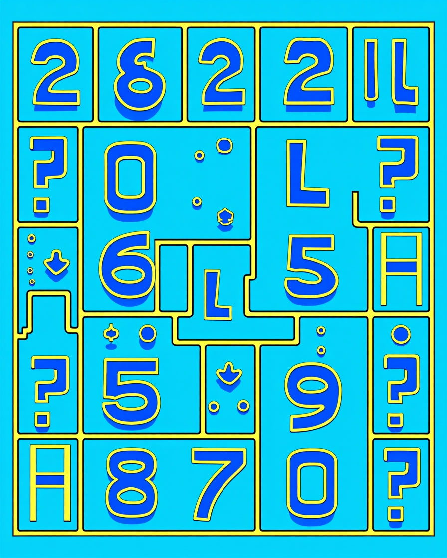 Bold Blue Yellow Number Grid Rug