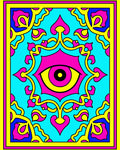 Vibrant Cyan Pink Yellow Eye Mandala Rug