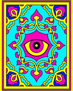 Vibrant Cyan Pink Yellow Eye Mandala Rug