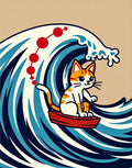 Kitten on Red Boat Great Wave Rug