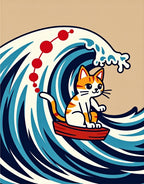 Kitten on Red Boat Great Wave Rug