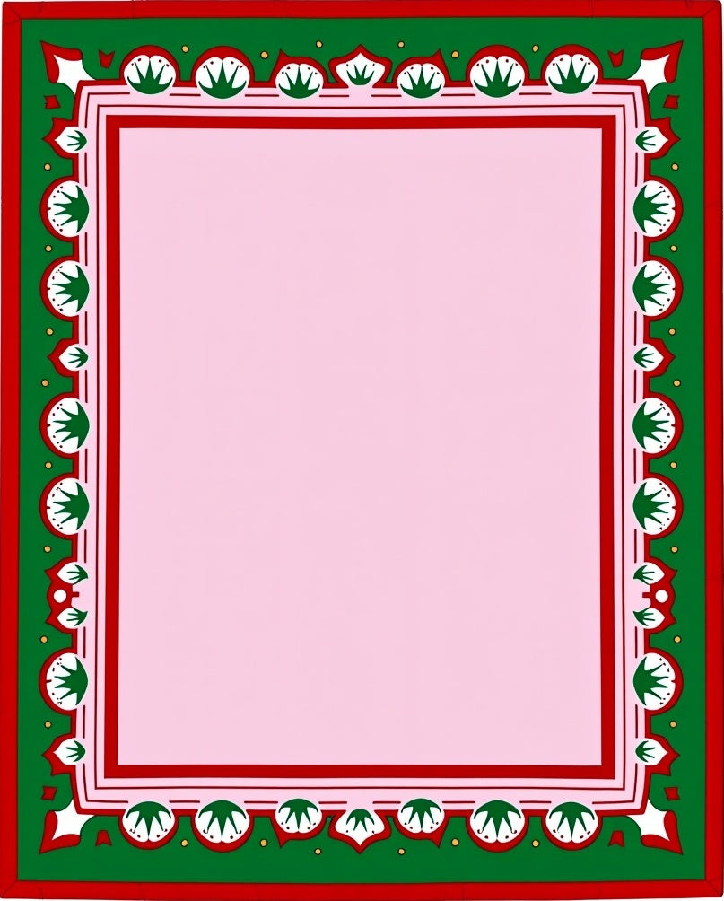 Red Green Floral Border Pink Center Rug