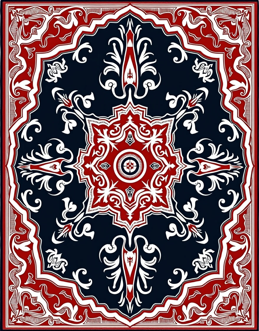 Crimson White Floral Medallion Navy Rug