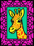 Vibrant Giraffe Portrait Pink Frame Rug