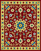 Crimson Floral Medallion with Blue Accents Rug