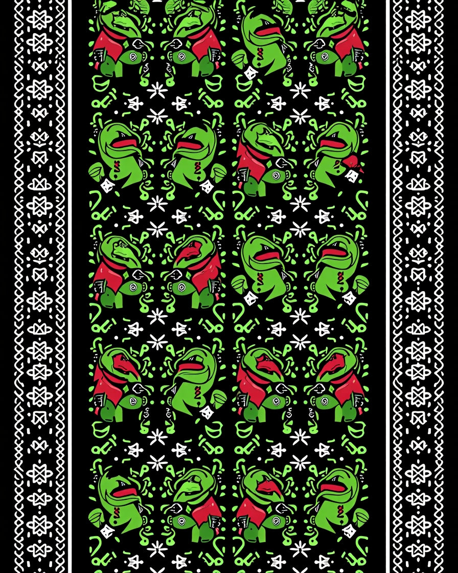 Green Red Creature Black Tribal Border Rug