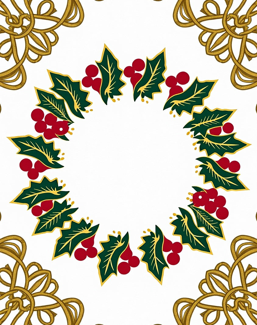 Festive Holly Berry Garland Gold Border Rug