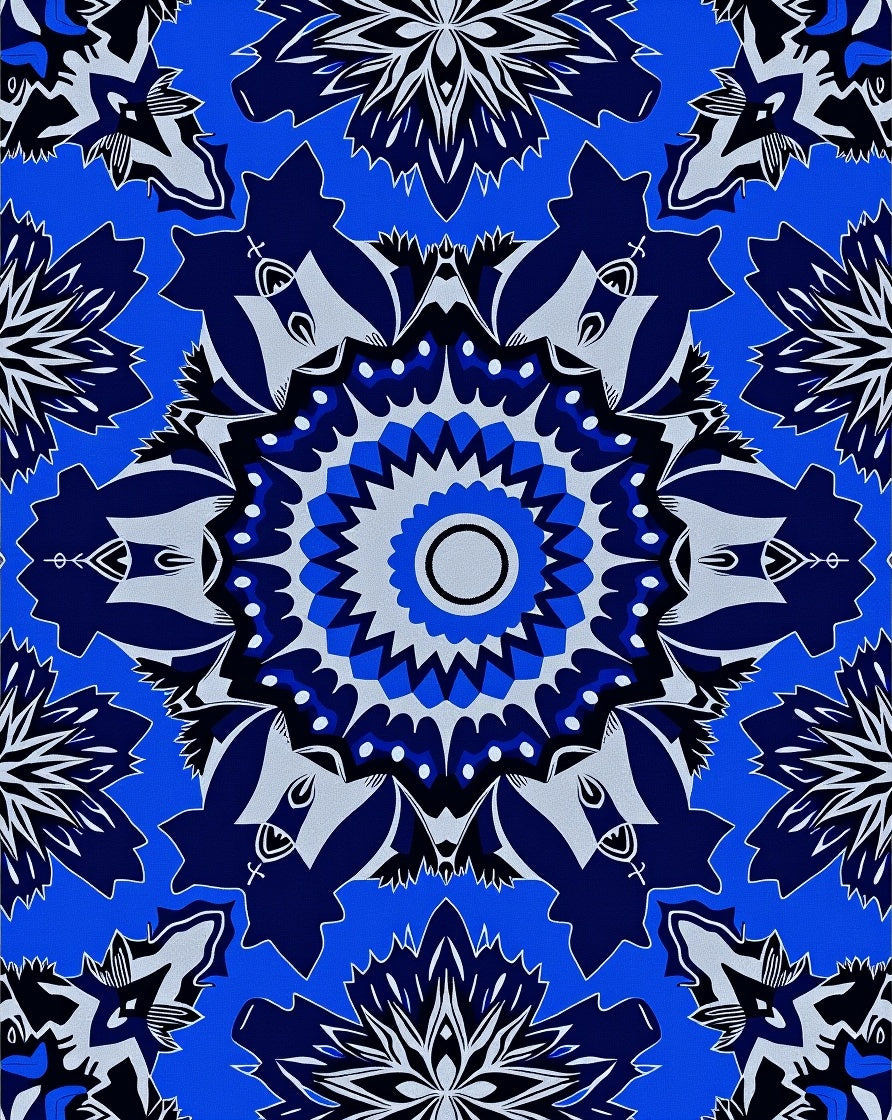 Bold Blue Medallion Kaleidoscope Rug