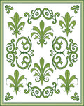 Green Fleur De Lis Scrollwork Harmony Rug