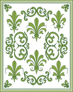 Green Fleur De Lis Scrollwork Harmony Rug