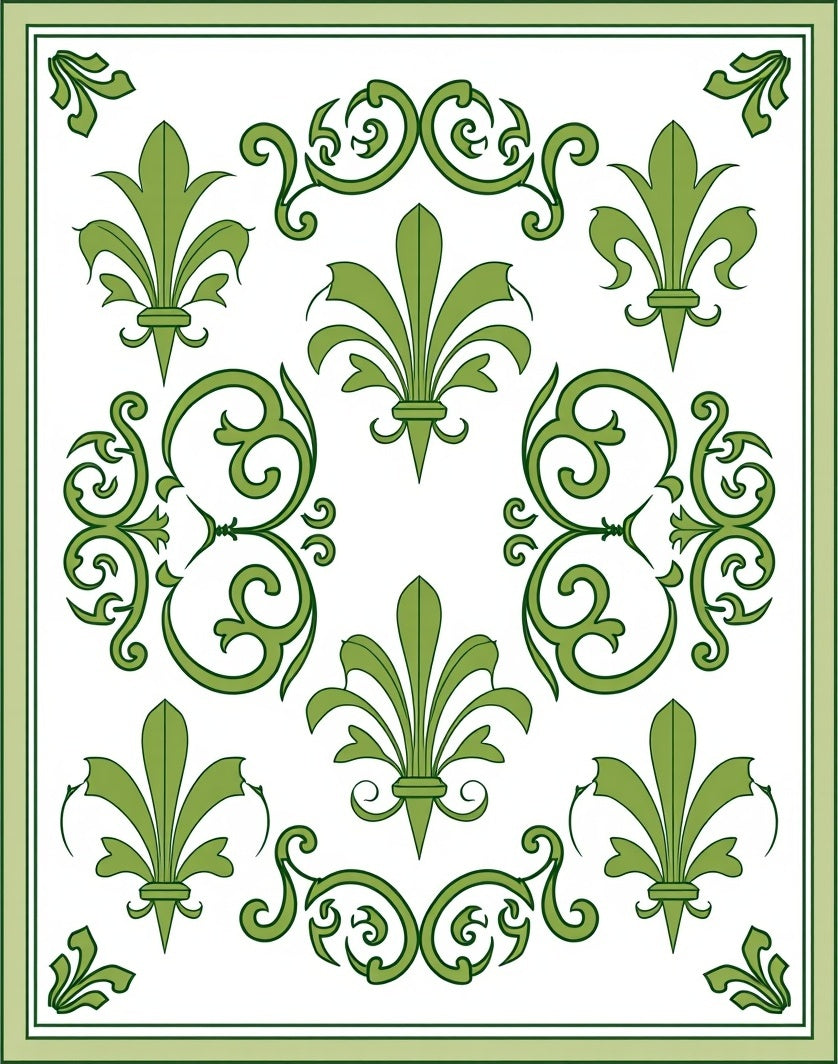 Green Fleur De Lis Scrollwork Harmony Rug