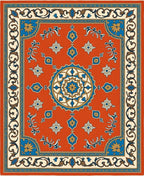 Crimson Blue Golden Medallion Rug