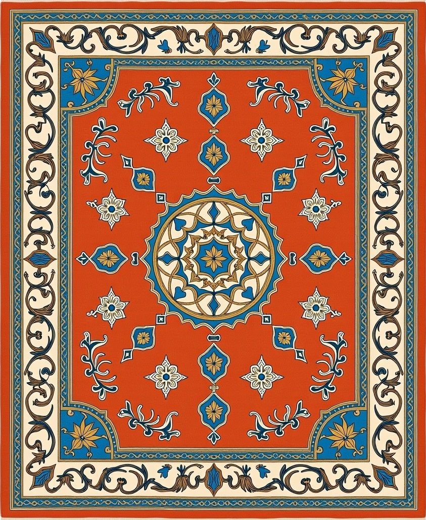 Crimson Blue Golden Medallion Rug