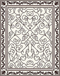 Ornate Ivory Black Scrollwork Medallion Rug